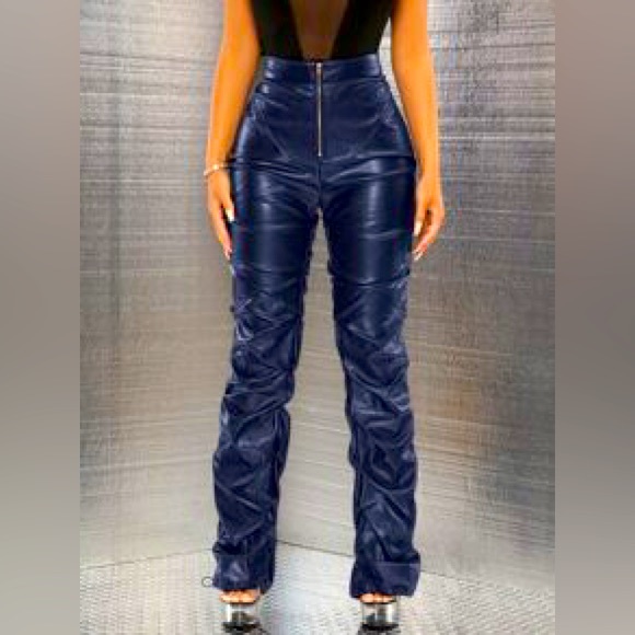 Zip Up Ruched Patent Leather Pants - Picture 1 of 1